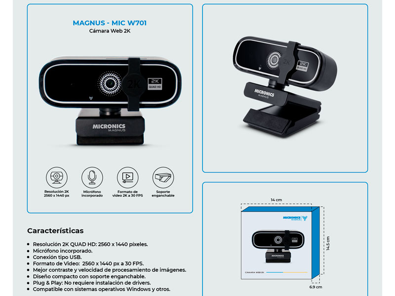 CAMARA WEB MICRONICS MIC W701 MAGNUS 1440 QHD LENTE 2P2G