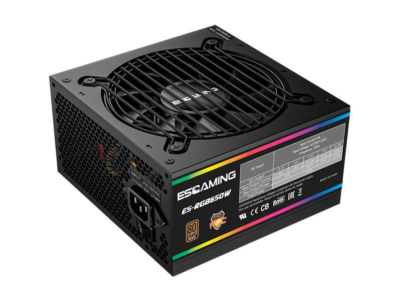 FUENTE DE PODER ESGAMING ES-RGB650W APFC 80+ BRONZE