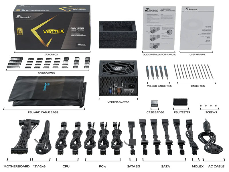 FUENTE DE PODER SEASONIC VERTEX GX-1200W 80PLUS GOLD FULL MODULAR 12122GXAFS
