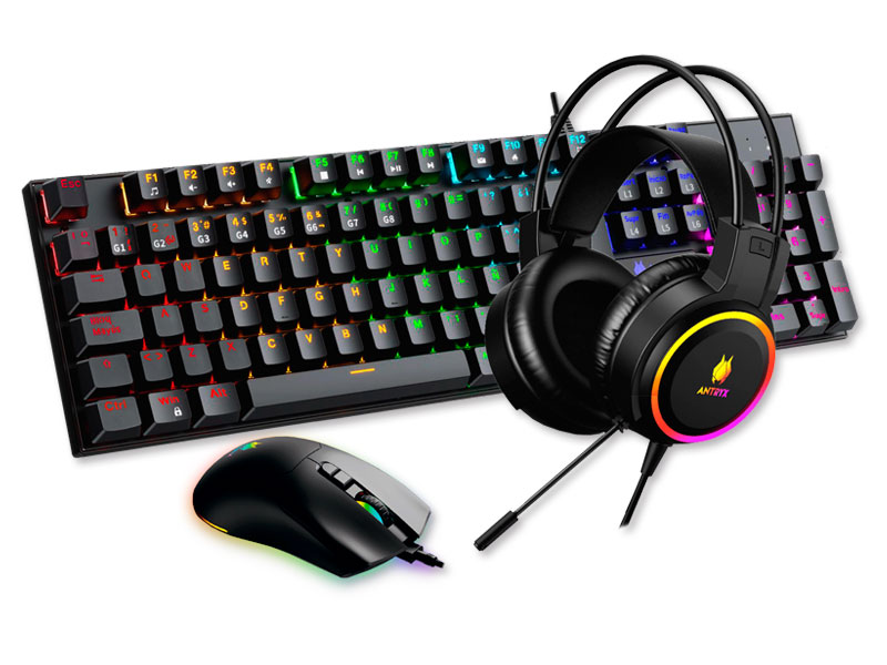 KIT GAMING TECLADO Y MOUSE + AUDIFONO ANTRYX GC-3100 X3 BLACK/ RED