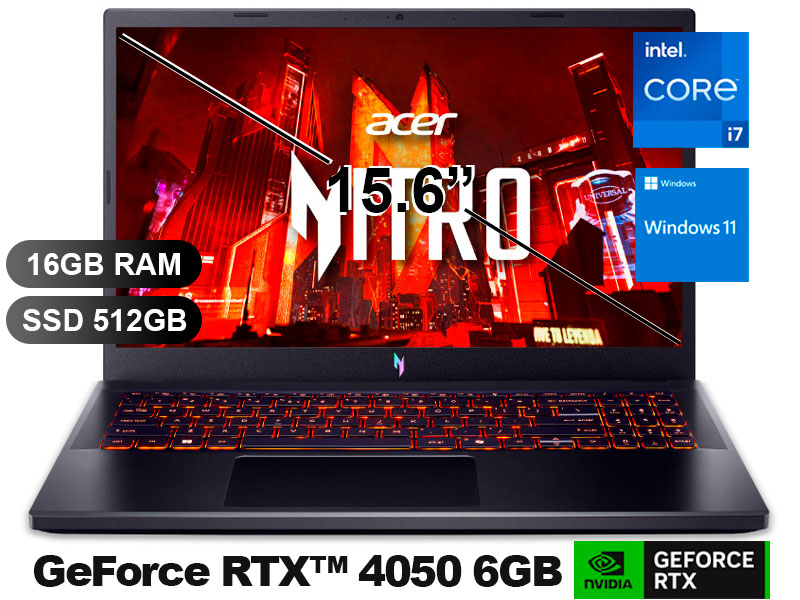 LAPTOP ACER NITRO5 V ANV15-51-711U I7-13620H/ 16GB/ SSD512GB/ RTX4050-6GB/ W11/ 15.6