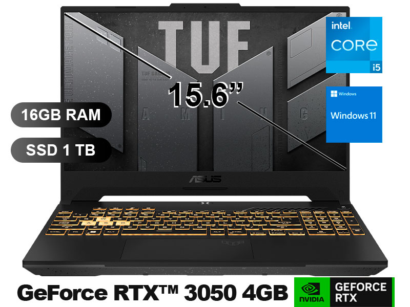 LAPTOP ASUS GAMER TUF F15 FX507ZC4-HN122W I5-12500H/ 16GB/ RTX3050-4G/ W11/ 15.6