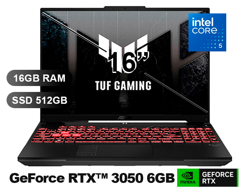 LAPTOP ASUS TUF GAMING F16 FX607VJB-RL147 I5-210H/ 16GB/ SSD512GB/ RTX3050 6GB/ 16/ FREEDOS