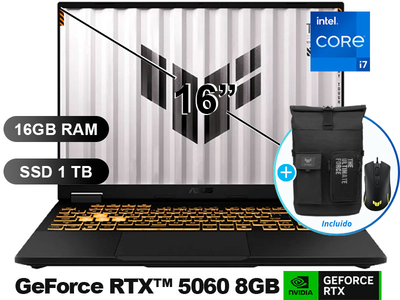 LAPTOP ASUS TUF GAMING F16 FX608JMR-RV197 I7-14650HX/ 16GB/ SSD1TB/ RTX5060-8GB/ 16