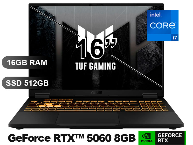 LAPTOP ASUS TUF GAMING FX608JMR-RV352 I7-14650HX/ 16GB/ SSD512GB/ RTX5060-8GB/ 16/ FREE