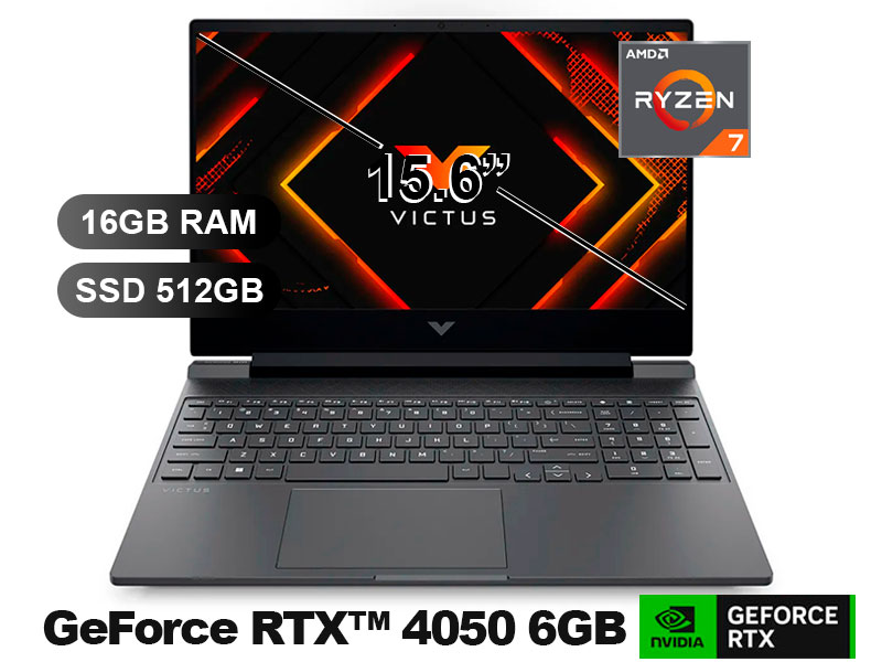 LAPTOP HP VICTUS GAMING 15-FB3022LA RYZEN7 -7445HS/ 16GB/ SSD512GB/ 15.6/ FREE/ BT4F2LA