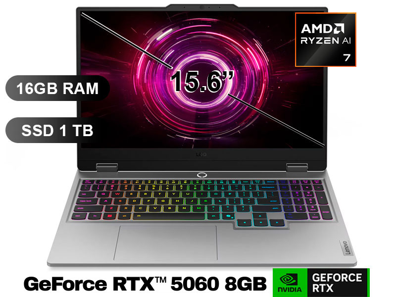 LAPTOP GAMER LENOVO LOQ 15APH10 RYZEN 7 250, 16GB, SSD1TB, GeForce RTX 5060 8GB, 15.6, FREEdos