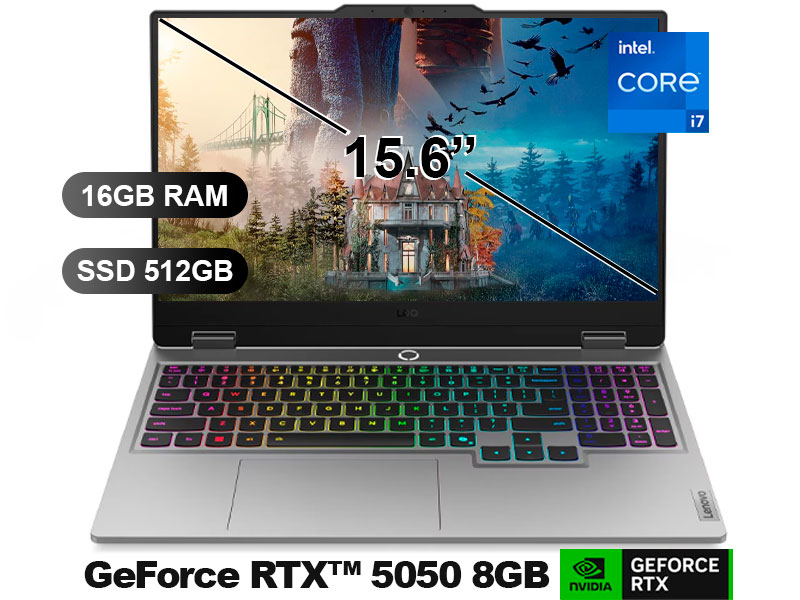 LAPTOP LENOVO LOQ 15IRX10 I7-13650HX/ 16GB/ SSD512GB/ RTX5050 8GB/ 15.6/ 83JE01JYLM