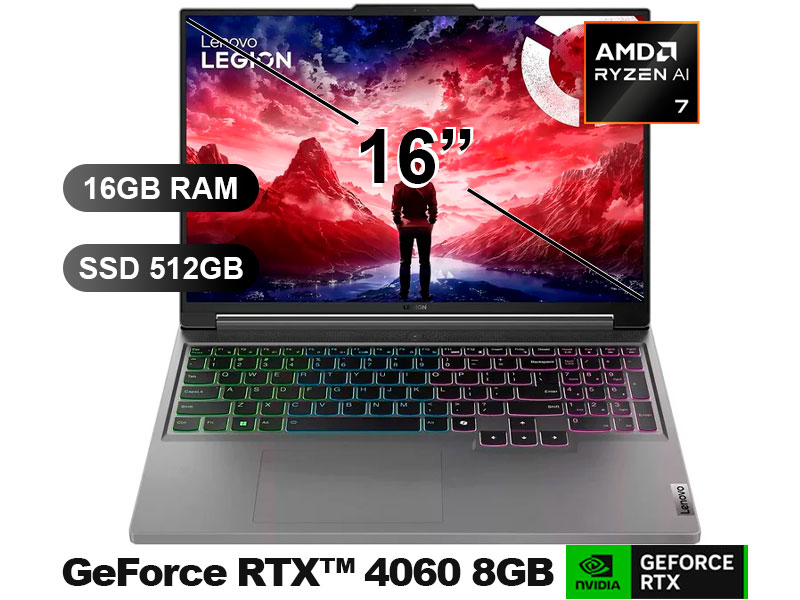LAPTOP LENOVO SLIM5 16AHP9 LEGION RYZEN7 8845HS/16GB/SSD512GB/RTX4060-8GB/83DH0086LM