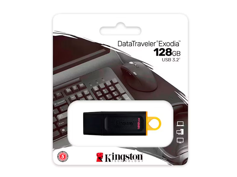 MEMORIA KINGSTON USB DATATRAVELER EXODIA DTX-128GB -3.2  NEGRO/ AMARILLO DTX/128G