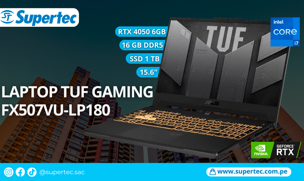 LAPTOP ASUS TUF GAMING FX507VU-LP180 GeForce RTX™ 4050 I7-13620H/ 16GB/ SSD1TB/ V6GB/ FREE/ 15.6