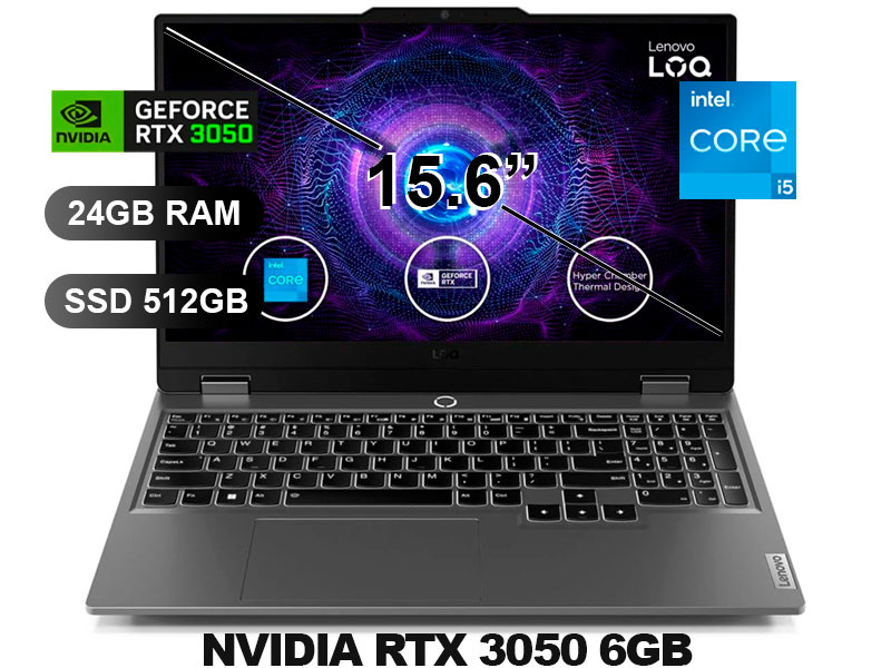 LAPTOP LENOVO LOQ 15IAX9 I5-12450HX/ 24GB/ SSD512GB/ RTX3050 6GB/ 15.6/ FREE/ 83GS00EQLM