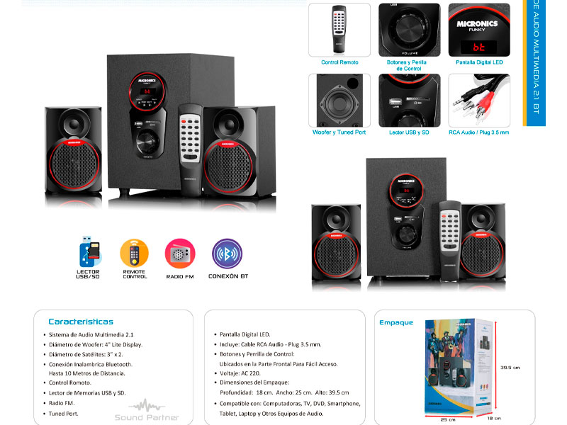 PARLANTE MICRONICS FUNKY MIC S7077BT FM SD + USB