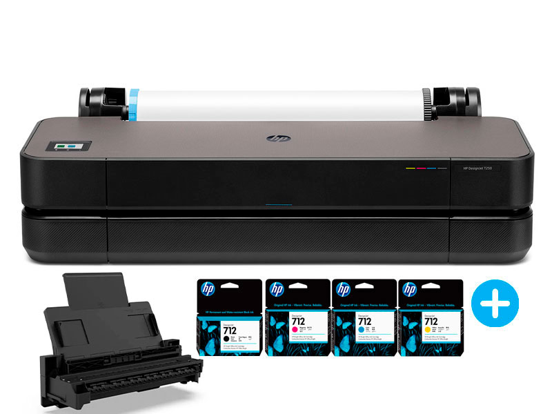 PLOTTER HP DESIGNJET T250 24-IN 5HB06L (A1) + KIT DE TINTAS + BANDEJA