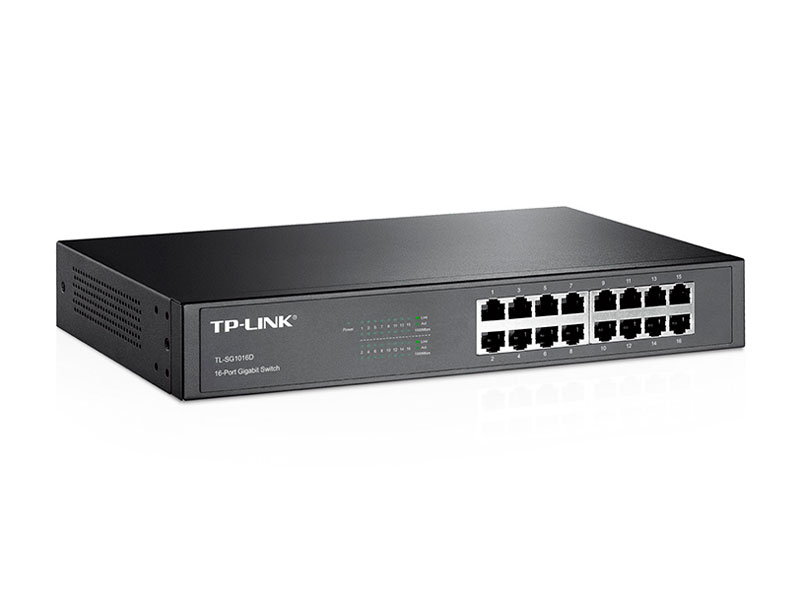 SWITCH TP-LINK 16PORT 10/100/1000 GIBABIT TL-SG1016D METALICO RACKMOUNT