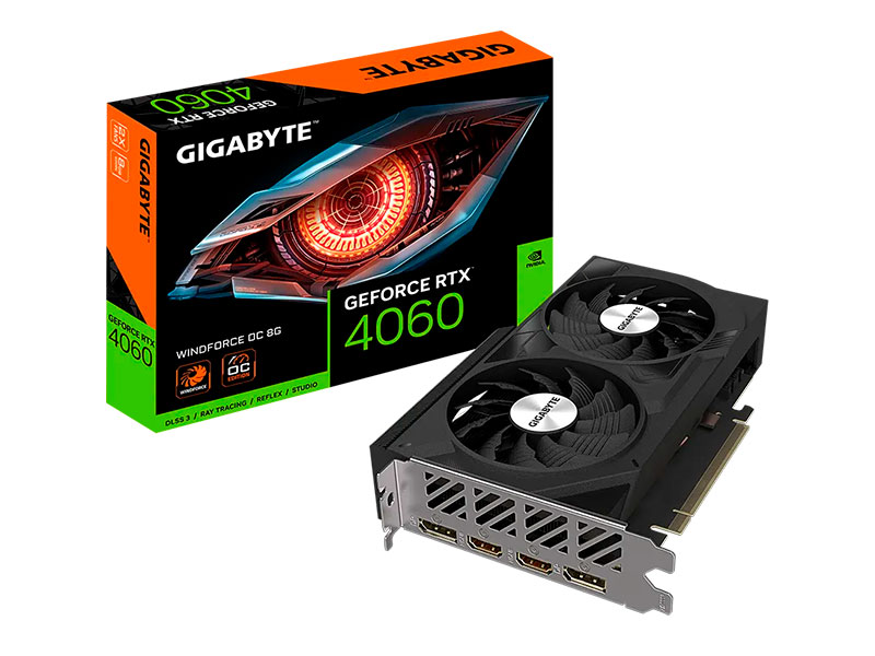 TARJETA DE VIDEO GIGABYTE GEFORCE RTX4060 8GB WINDFORCE OC GDDR6 GV-N4060WF2OC-8GD-G10