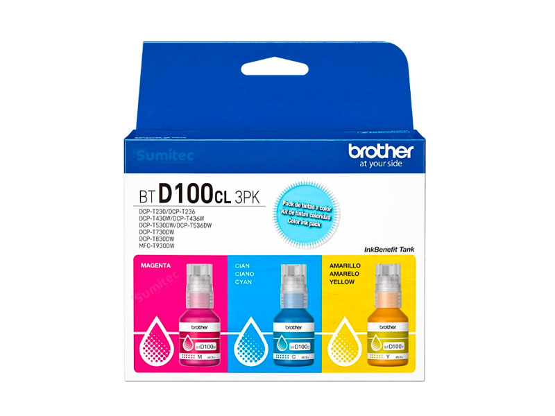 TINTA BROTHER TRI-PACK BTD100CL 3PK COLOR P/ T430DW/ T530DW/ T730DW/ T830DW/ T930DW